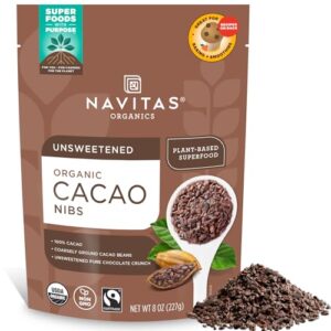 navitas organics raw cacao nibs, 8 oz. bag, 76 servings — organic, non-gmo, fair trade, gluten-free