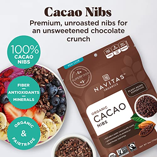 Navitas Organics Raw Cacao Nibs, 8 oz. Bag, 76 Servings — Organic, Non-GMO, Fair Trade, Gluten-Free