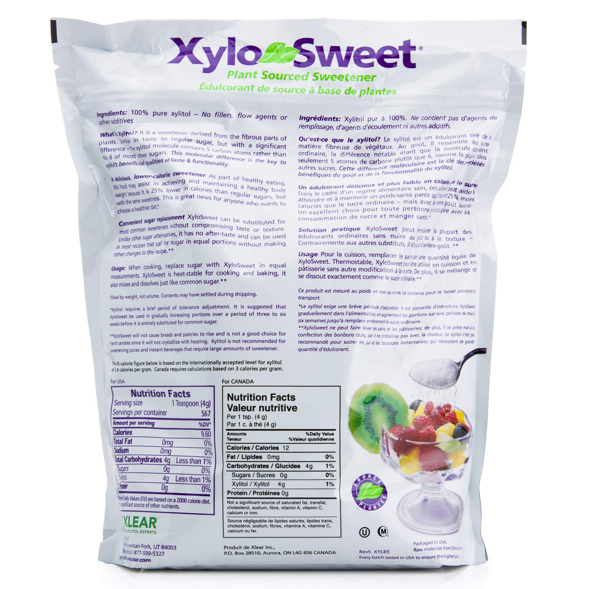 Xlear XyloSweet Non-GMO Xylitol Sweetener - Natural Sweetener Sugar Substitute, Granules, 5 Pound Bag (Pack of 1)