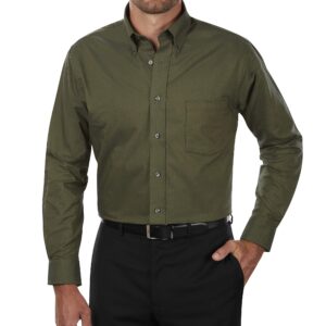 Van Heusen Men's Dress Shirt Regular Fit Oxford Solid, Dark Green, 17.5"-18" Neck 34"-35" Sleeve