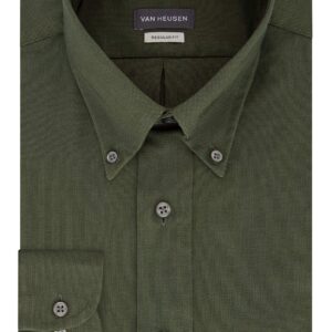 Van Heusen Men's Dress Shirt Regular Fit Oxford Solid, Dark Green, 17.5"-18" Neck 34"-35" Sleeve