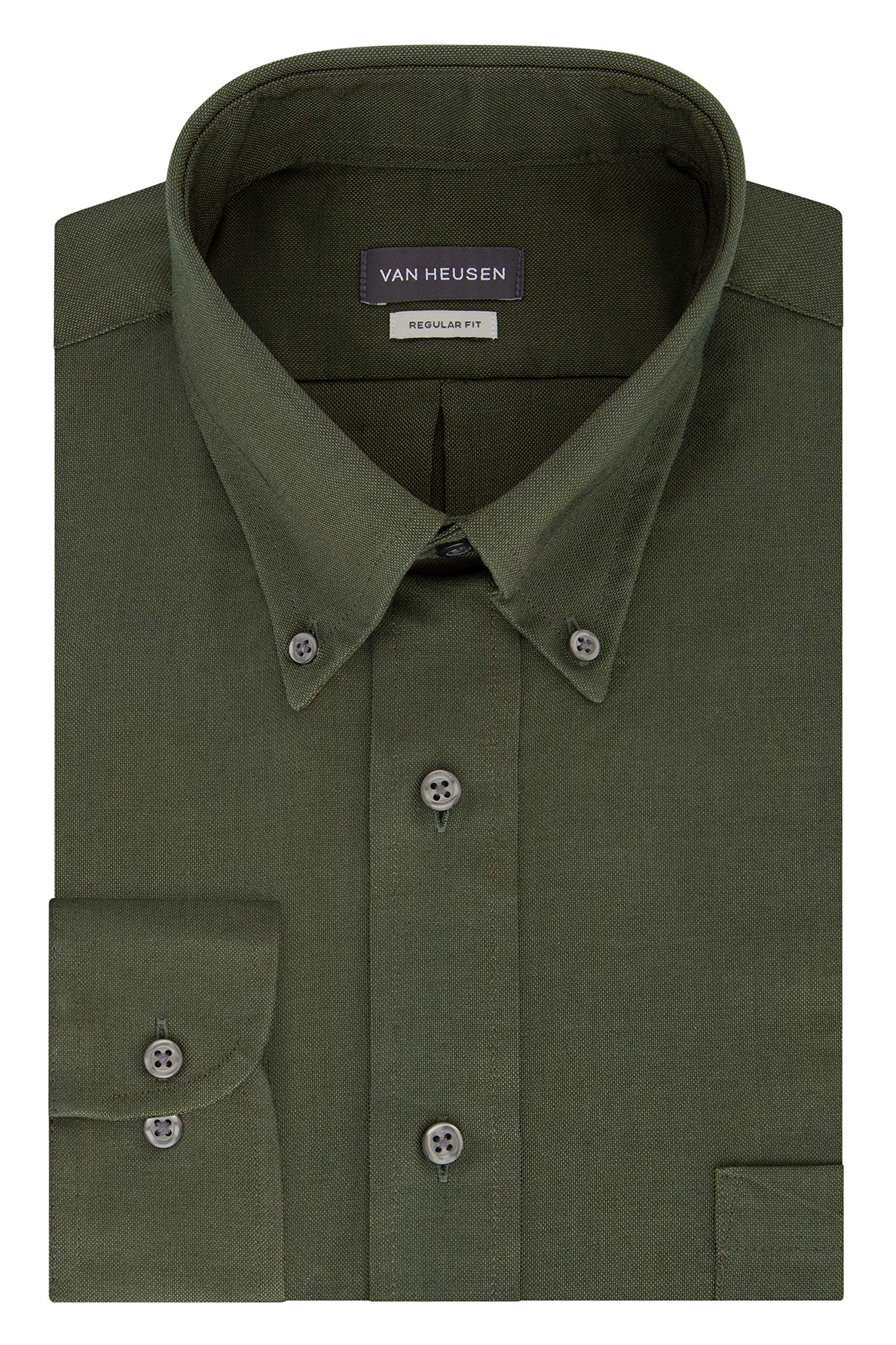 Van Heusen Men's Dress Shirt Regular Fit Oxford Solid, Dark Green, 17.5"-18" Neck 34"-35" Sleeve