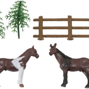 DecoSet® Horses Cake Topper, 5-Piece Topper Set Cake Decoration with 2 Horses, Fence, and Trees, Ready to Use For Equine-Themed Birthday, Celebration, Food Safe