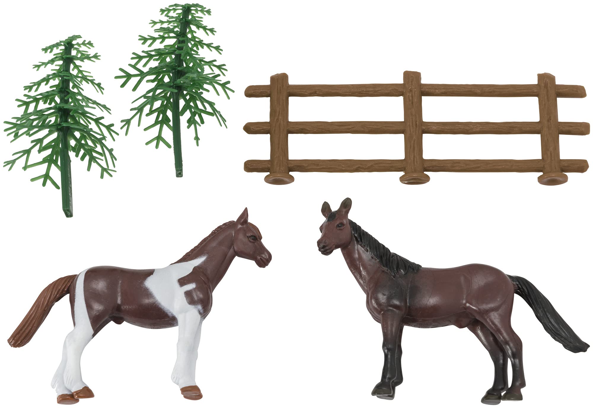 DecoSet® Horses Cake Topper, 5-Piece Topper Set Cake Decoration with 2 Horses, Fence, and Trees, Ready to Use For Equine-Themed Birthday, Celebration, Food Safe