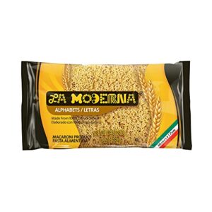 la moderna alphabet pasta, noodles, durum wheat, protein, fiber, vitamins, 7 oz