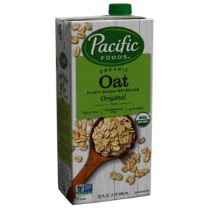 pacific foods organic oat milk, original, plant-based shelf stable milk, 32 ounce resealable carton