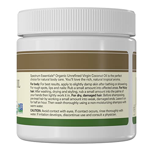 Spectrum Essentials Organic Virgin Coconut Oil, Unrefined, 15 Oz (Packaging May Vary)