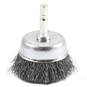 Forney 72729 Wire Cup Brush, Coarse Crimped with 1/4-Inch Hex Shank, 2-Inch-by-.012-Inch, Silver