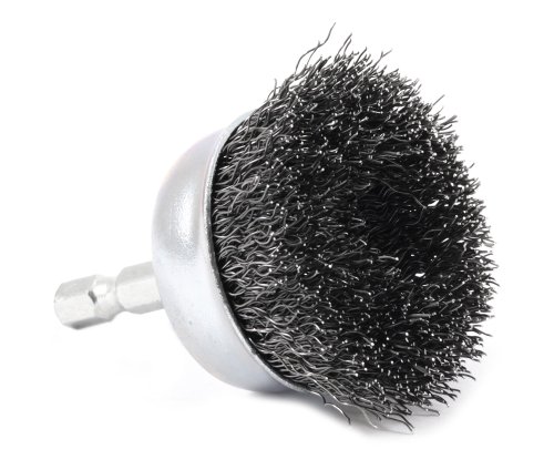 Forney 72729 Wire Cup Brush, Coarse Crimped with 1/4-Inch Hex Shank, 2-Inch-by-.012-Inch, Silver