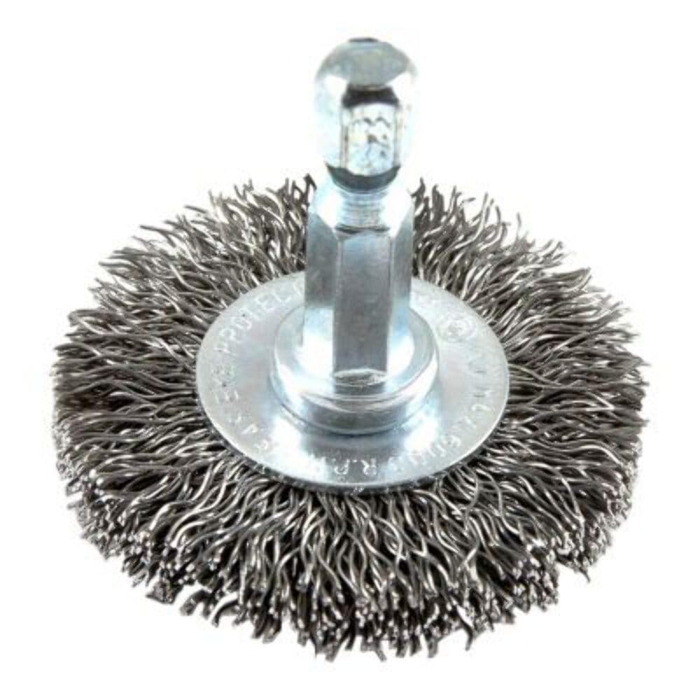 Forney 72725 Wire Wheel Brush, Coarse Crimped with 1/4-Inch Hex Shank, 1-1/2-Inch-by-.012-Inch, Grey Metal