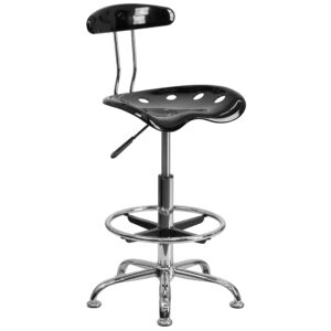 flash furniture bradley vibrant black and chrome drafting stool with tractor seat