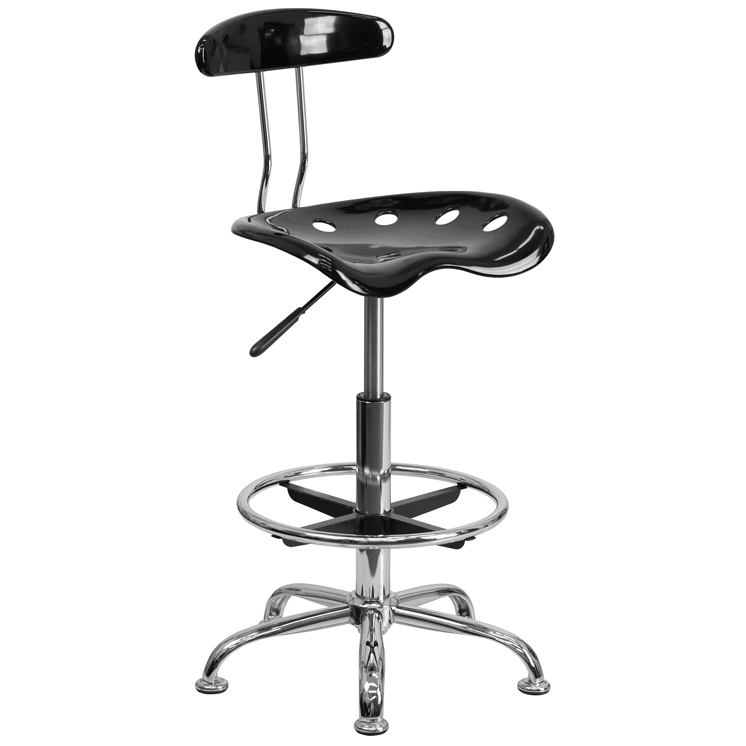 Flash Furniture Bradley Vibrant Black and Chrome Drafting Stool with Tractor Seat