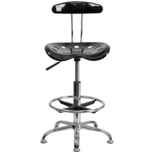 Flash Furniture Bradley Vibrant Black and Chrome Drafting Stool with Tractor Seat