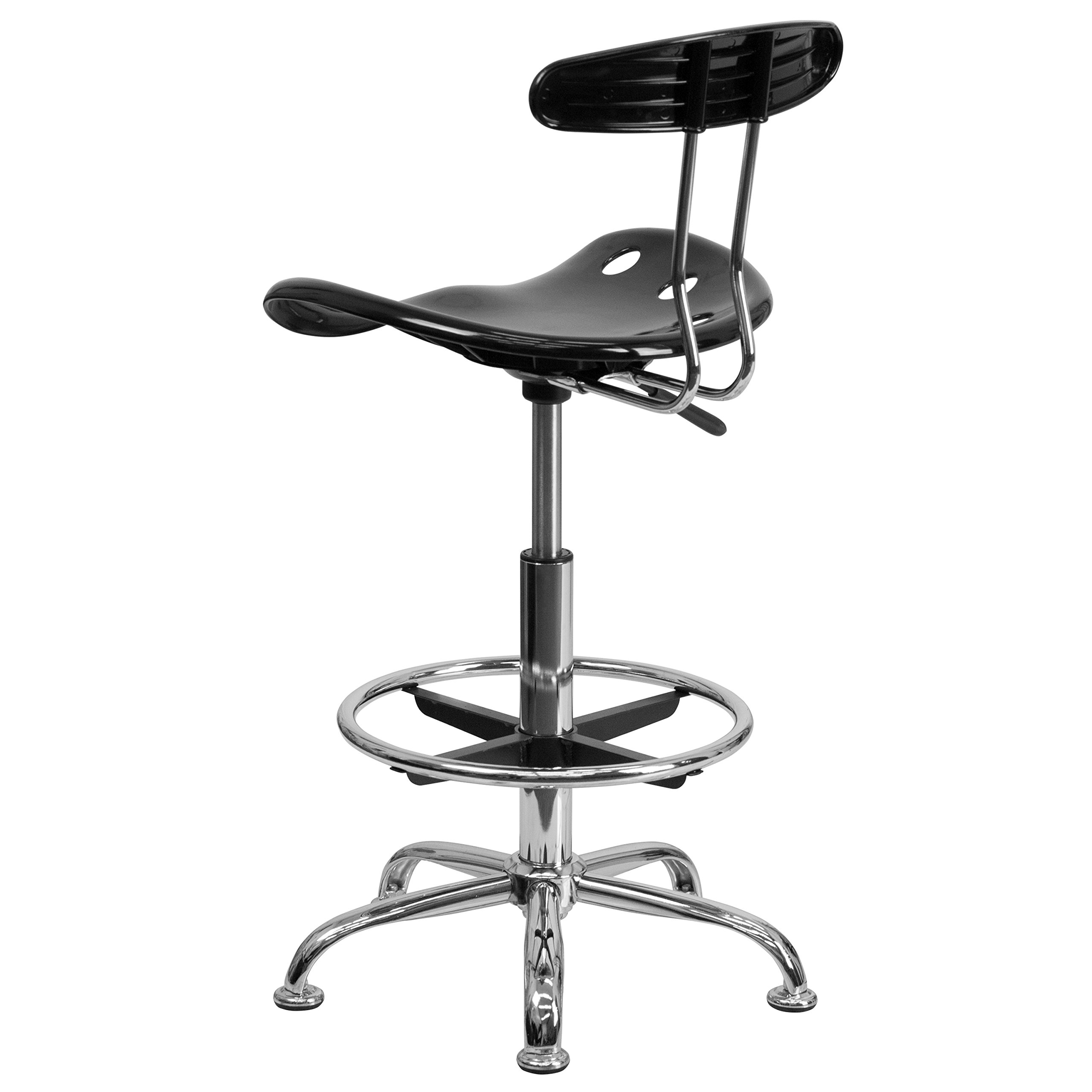 Flash Furniture Bradley Vibrant Black and Chrome Drafting Stool with Tractor Seat