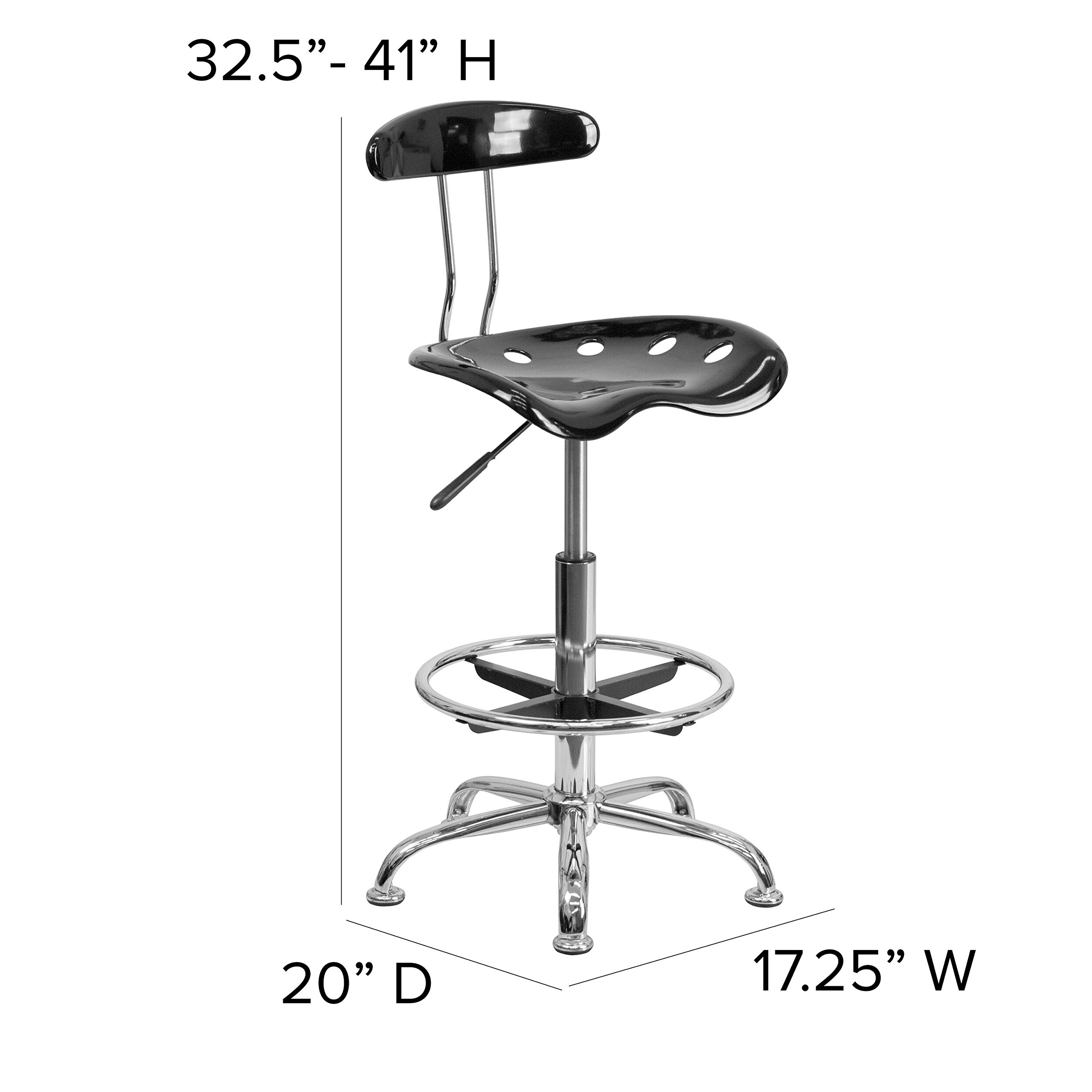 Flash Furniture Bradley Vibrant Black and Chrome Drafting Stool with Tractor Seat