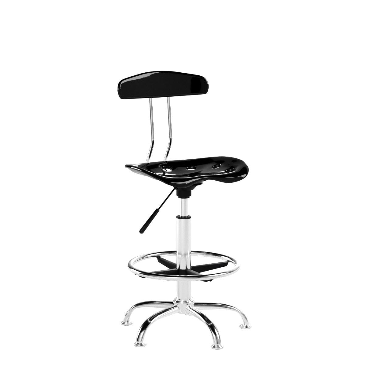 Flash Furniture Bradley Vibrant Black and Chrome Drafting Stool with Tractor Seat