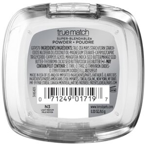 L'Oreal Paris True Match Super Blendable Oil Free Foundation Powder, N3 Light Medium, 0.33 oz, Packaging May Vary