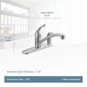 Moen Chateau Chrome One-Handle Low-Arc Kitchen Faucet with Side Sprayer in Deck Plate for 3-Hole Setup, 7434