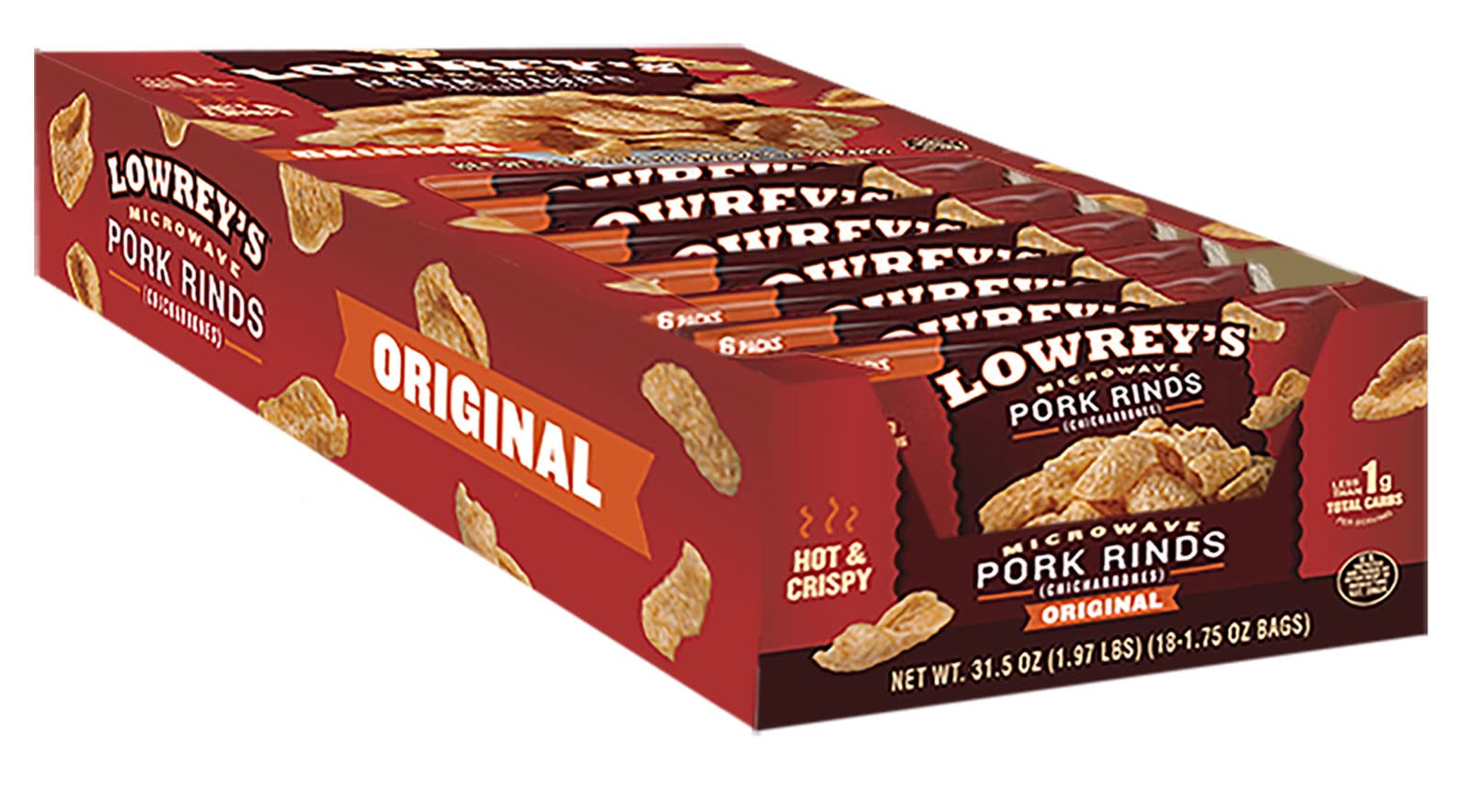 Lowrey's Bacon Curls Microwave Pork Rinds (Chicharrones), Original, 1.75 Ounce (Pack of 18)