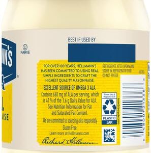 Hellmann's Real Mayonnaise Real Mayo For a Creamy Sandwich Spread or Condiment Gluten Free, Made With 100% Cage-Free Eggs 15 oz