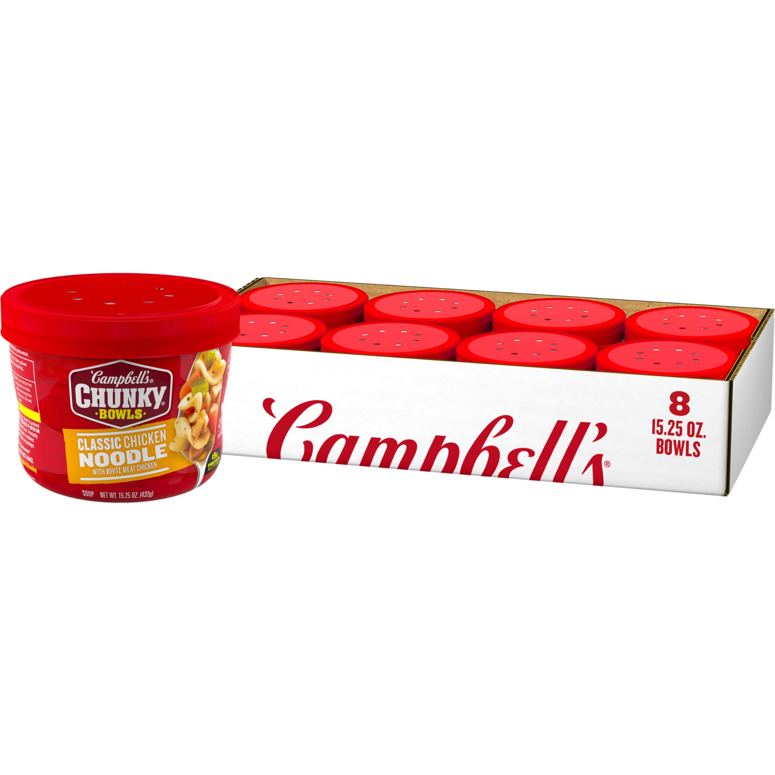 Campbell's Chunky Soup, Classic Chicken Noodle Soup, 15.25 oz Microwavable Bowl (Case of 8)