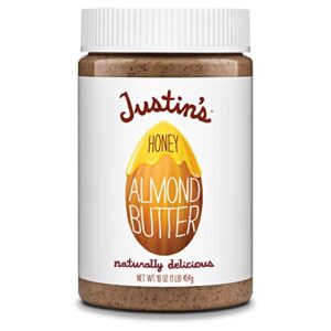 justin's honey almond butter, no stir, gluten-free, non-gmo, responsibly sourced, 16 ounce jar