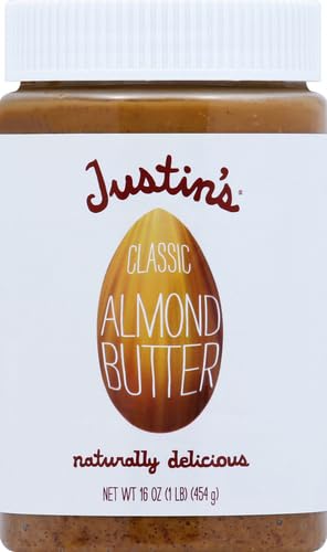 Justin's Classic Almond Butter, Only Two Ingredients, No Stir, Gluten-free, Non-GMO, Keto-friendly, Responsibly Sourced, 16 Ounce Jar, Pack of 1