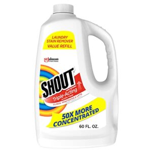 shout active enzyme laundry stain remover spray, triple-acting formula clings, penetrates, and lifts 100+ types of everyday stains - prewash refill 60oz