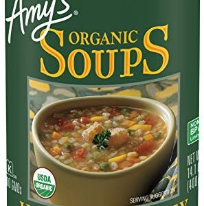 Amy’s Soup, Vegan Vegetable Barley Soup, Low Fat, Made With Organic Tomatoes, Carrots and Celery, Canned Soup, 14.1 Oz