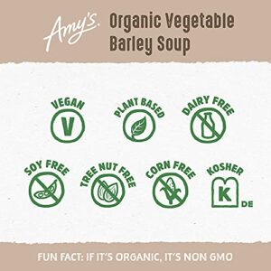 Amy’s Soup, Vegan Vegetable Barley Soup, Low Fat, Made With Organic Tomatoes, Carrots and Celery, Canned Soup, 14.1 Oz