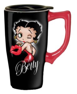spoontiques - insulated travel mug - betty boop hearts ceramic coffee cup - coffee lovers gift - funny coffee mug - 15 oz - black