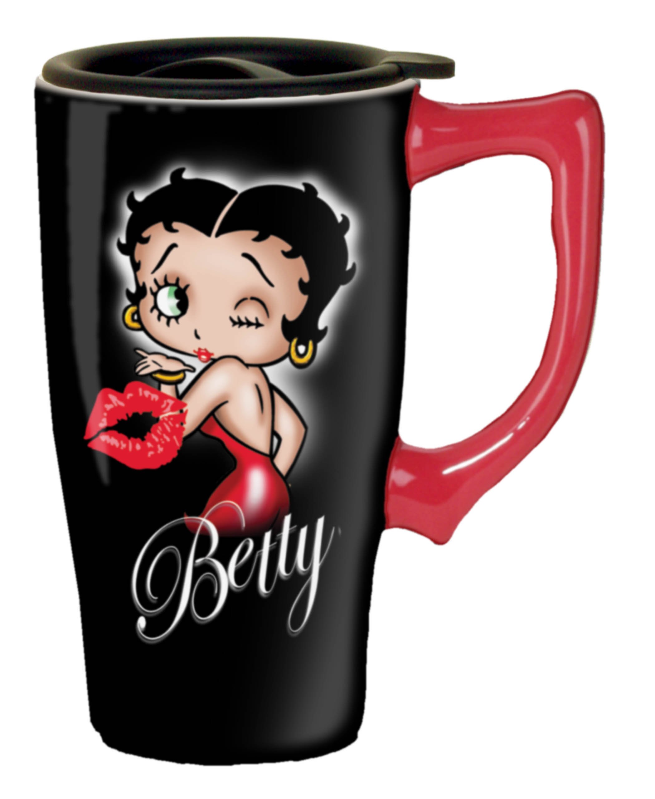 Spoontiques - Insulated Travel Mug - Betty Boop Hearts Ceramic Coffee Cup - Coffee Lovers Gift - Funny Coffee Mug - 15 oz - Black