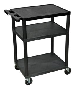 luxor black mobile plastic 3 shelf av presentation cart