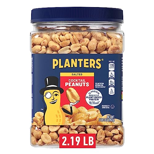 PLANTERS Salted Cocktail Peanuts, Party Snacks, Plant-Based Protein, 2 lb Jar