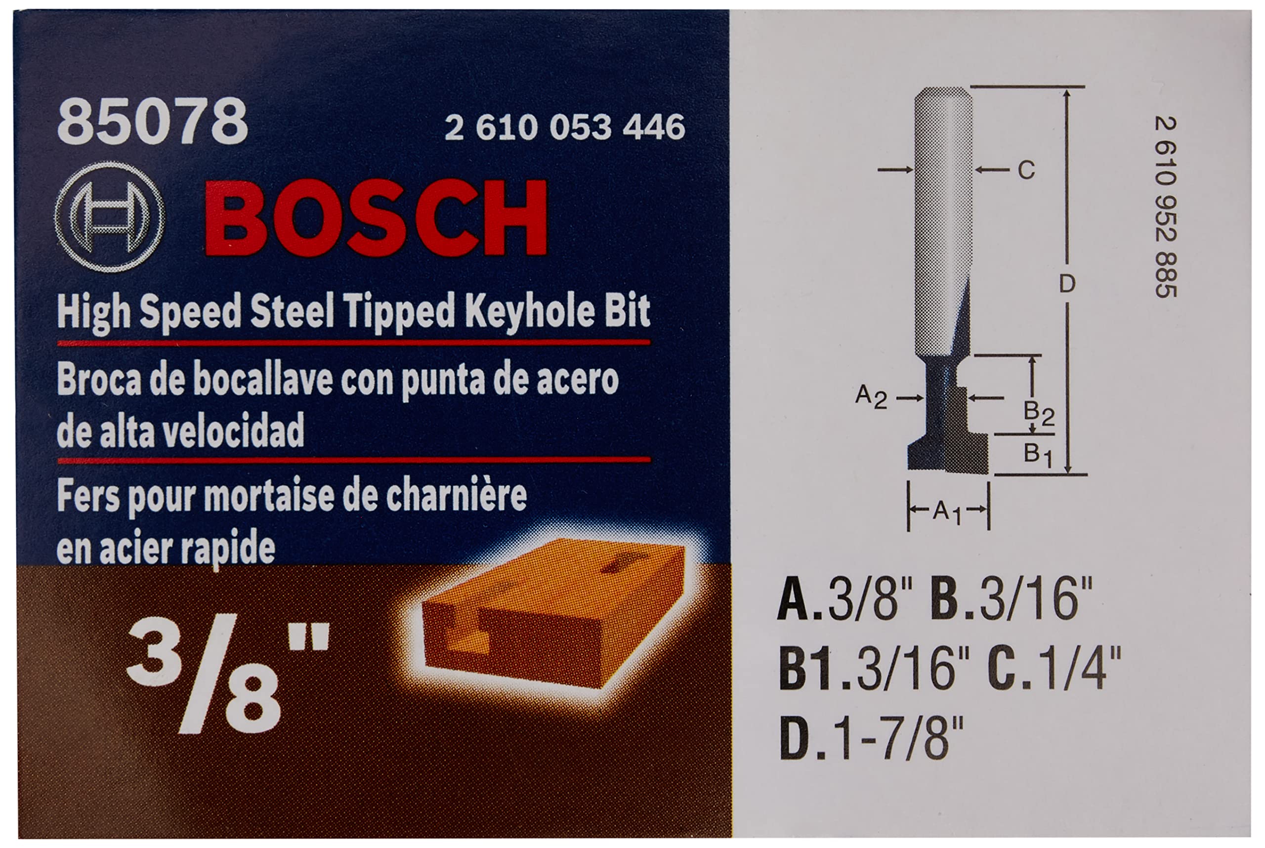 BOSCH 85078 3/8 In. High Speed Steel Carbide-Tipped Keyhole Bit