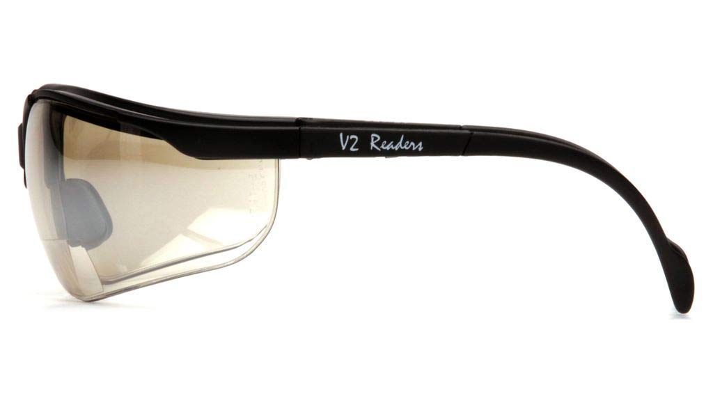 Pyramex V2 Readers Safety Eyewear, Indoor/Outdoor Mirror +2.0 Lens With Black Frame