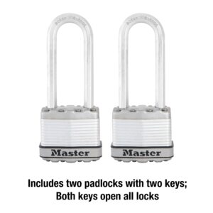 Master Lock M1XTLJ Magnum Heavy Duty Padlock with Key, 2 Pack Keyed-Alike, Steel