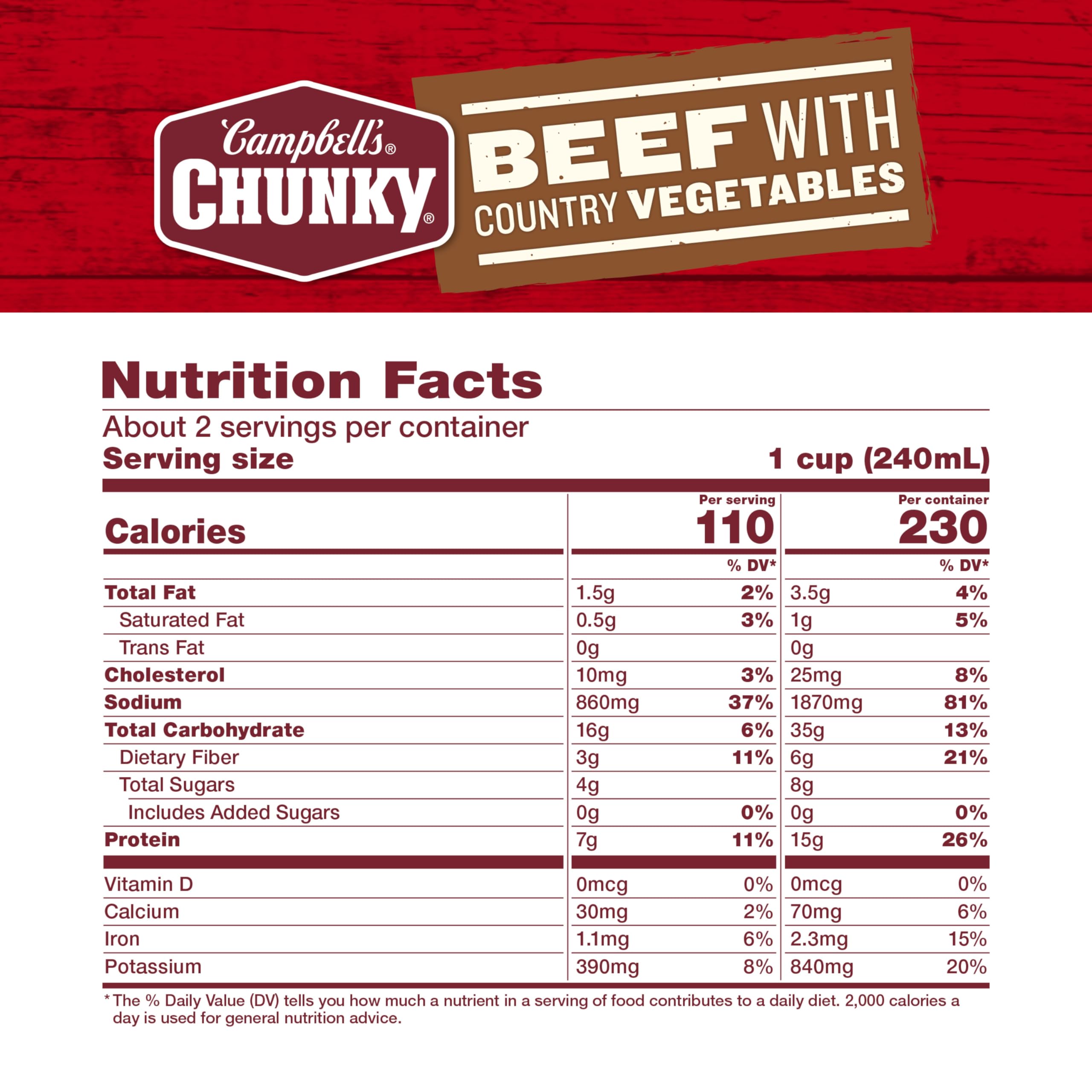 Campbell’s Chunky Soup, Beef Soup with Country Vegetables, 18.8 Oz Can