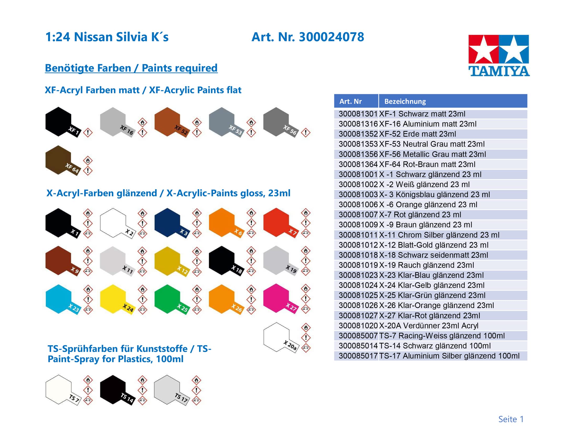 Tamiya 24078 NISSAN SILVIA K's ( Japanese Import )