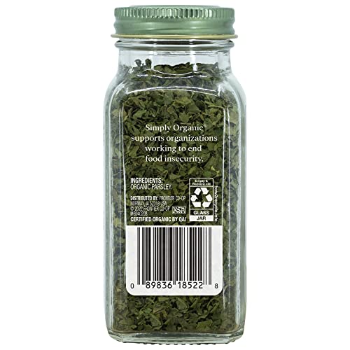 Simply Organic Parsley Flakes, 0.26-Ounce Jar, Fresh, Green-Leafy Taste, Vibrant Color Italian Parsley, Kosher, Organic