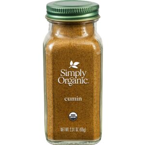simply organic ground cumin seed, 2.31 ounce glass jar, rich, warm, complex earthy spice flavor, certified organic, kosher