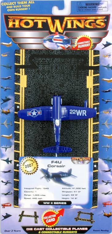 Hot Wings Planes F4U Corsair (Marines) with Connectible Runway Die Cast Plane, Blue (17104)