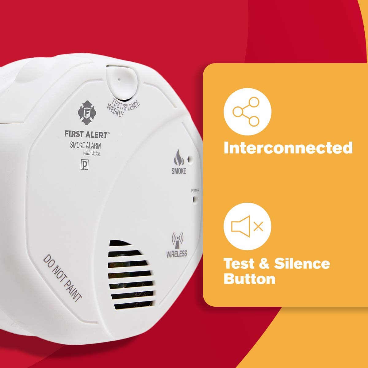 First Alert SA511CN2-3ST Wireless Interconnected Smoke Alarm with Voice Location, Battery Operated, Pack of 2 , WHITE