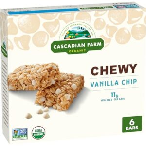 cascadian farm organic vanilla chip chewy granola bars, 6 bars, 7.4 oz.
