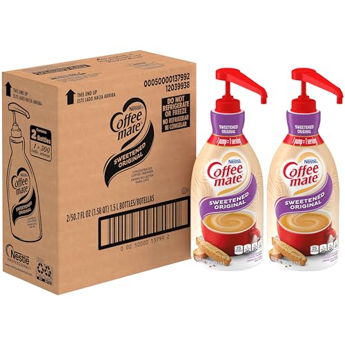 Nestle Coffee mate Coffee Creamer, Sweetened Original, Concentrated Liquid Pump Bottle, Non Dairy, No Refrigeration, 50.7 Ounces (Pack of 2)