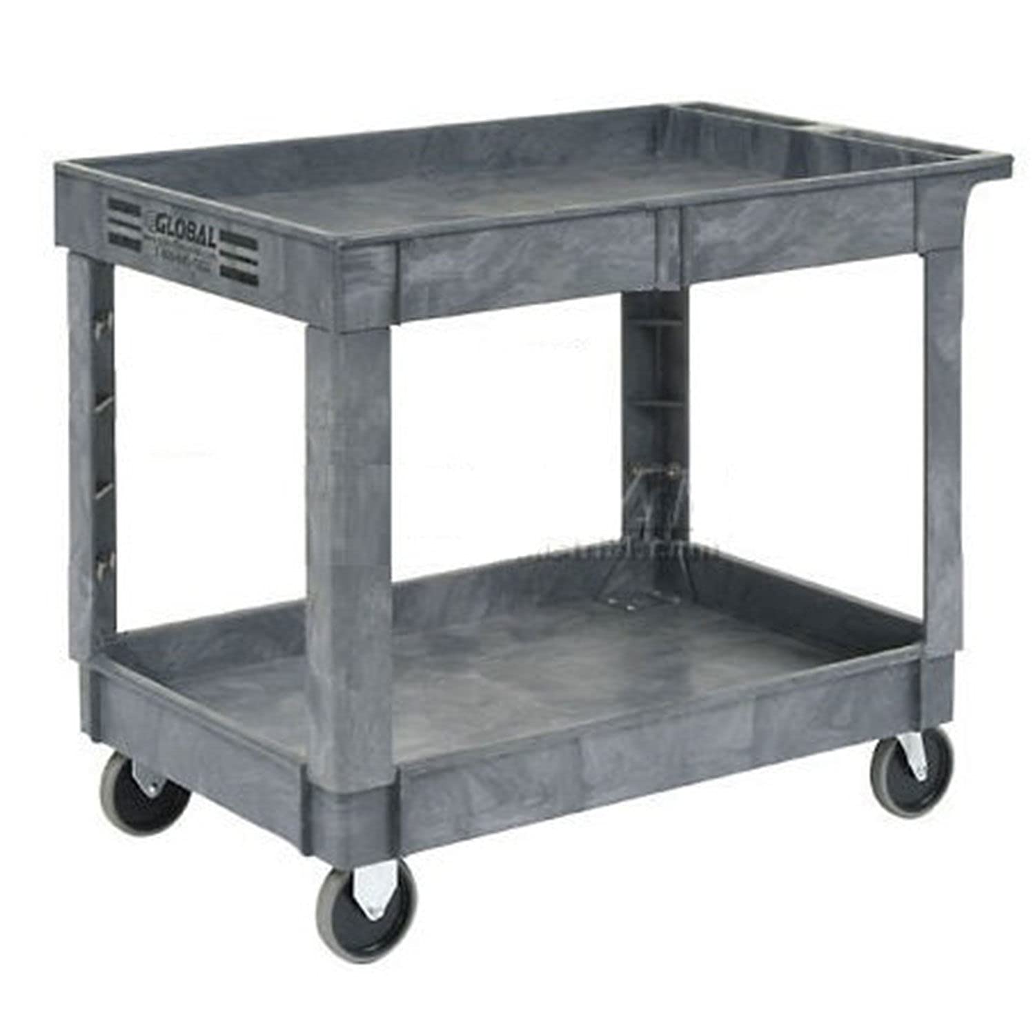 Global Industrial 2 Shelf Tray Service & Utility Cart, Plastic, 40"x26", 5" Rubber Casters