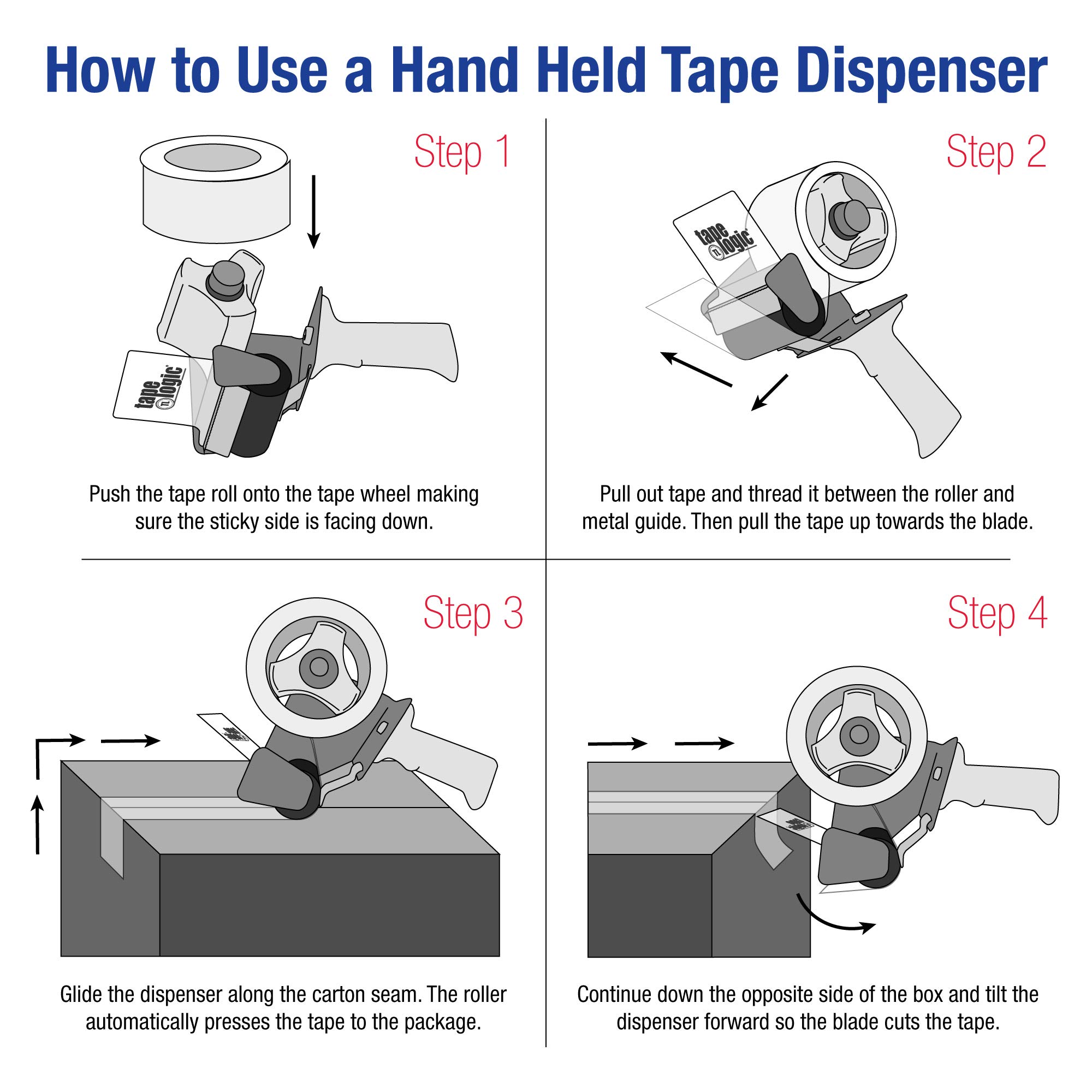 Aviditi Tape Logic 4 Inch Heavy-Duty Packing Tape Dispenser Gun, for Packing, Shipping, Moving and Warehouse Use (1 Dispenser)