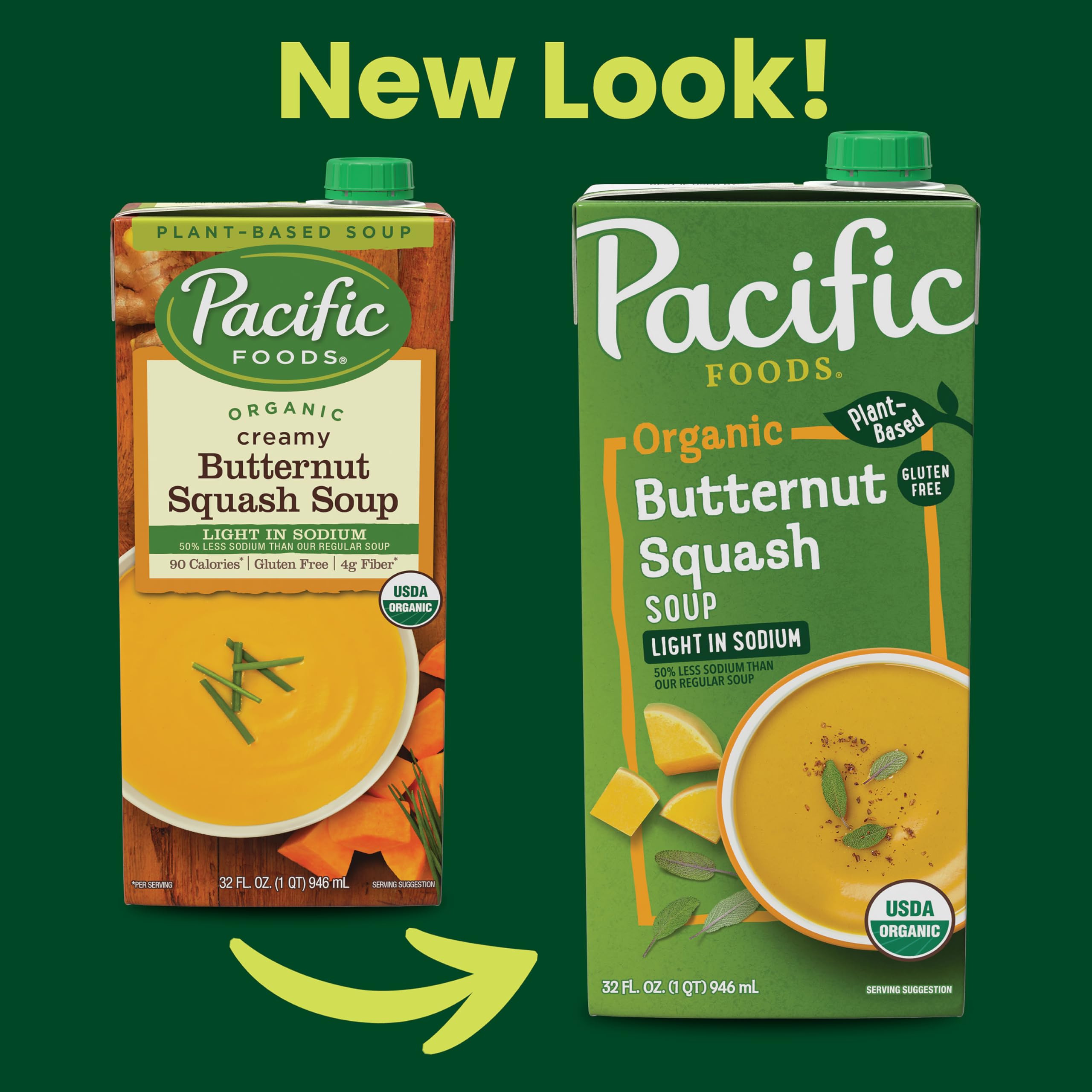 Pacific Foods Organic Butternut Squash Soup, Plant Based Light Sodium Soup, 32 oz Carton
