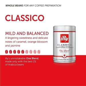 illy Whole Bean Coffee - Perfectly Roasted Whole Coffee Beans – Classico Medium Roast - with Notes of Caramel, Orange Blossom & Jasmine - 100% Arabica Coffee - No Preservatives – 8.8 Ounce