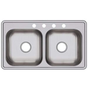 Elkay D233194 Dayton Equal Double Bowl Drop-in Stainless Steel Sink 33 x 19 x 6.5